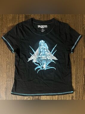 Black Short-Sleeve Tee with Blue Fairy Graphic